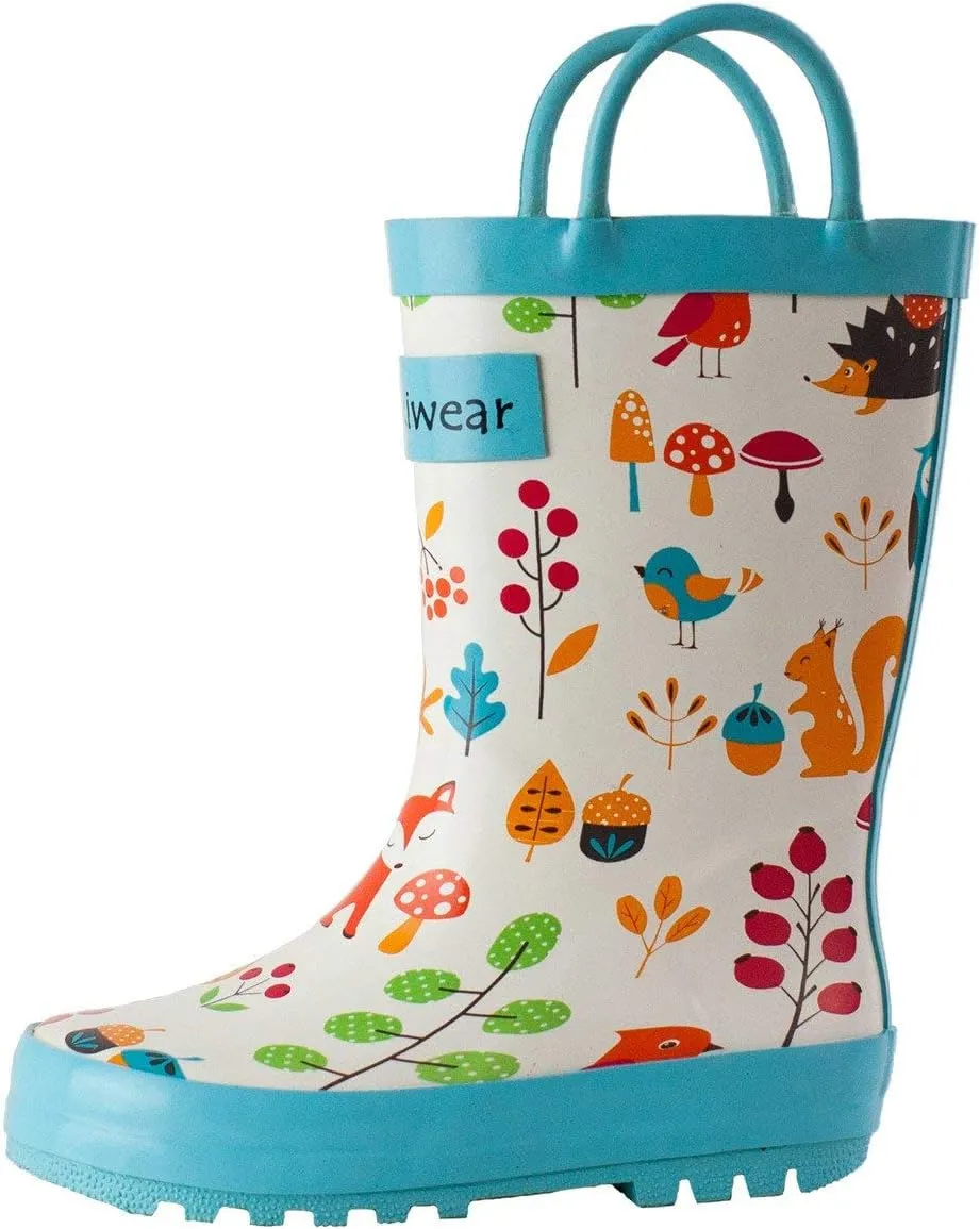 oaki Toddler Rain Boots - Perfect Kids Rain Boots for Any Weather - Durable Rubber Baby Rain Boots Keep Little Feet Dry, Lightweight Waterproof with Easy-on Handle, Forest Animals, 5T Toddler