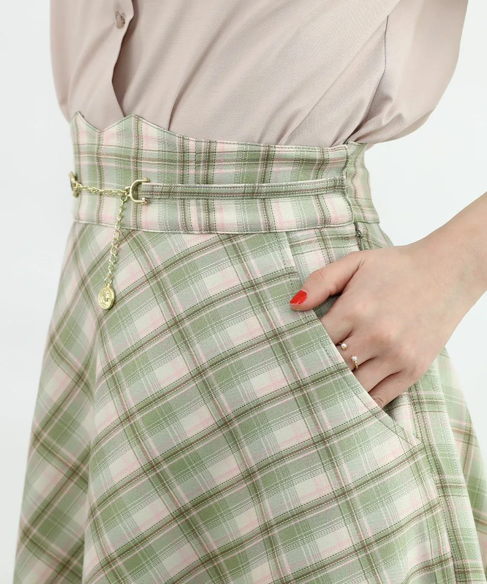 Pastel Check Flared Skirt with Coin Chain / F&A