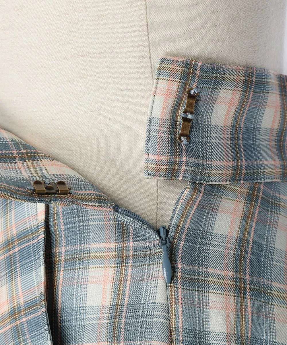 Pastel Check Flared Skirt with Coin Chain / F&A