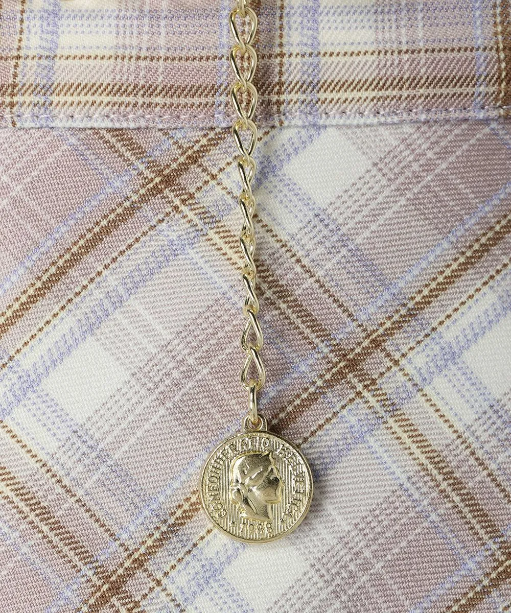 Pastel Check Flared Skirt with Coin Chain / F&A