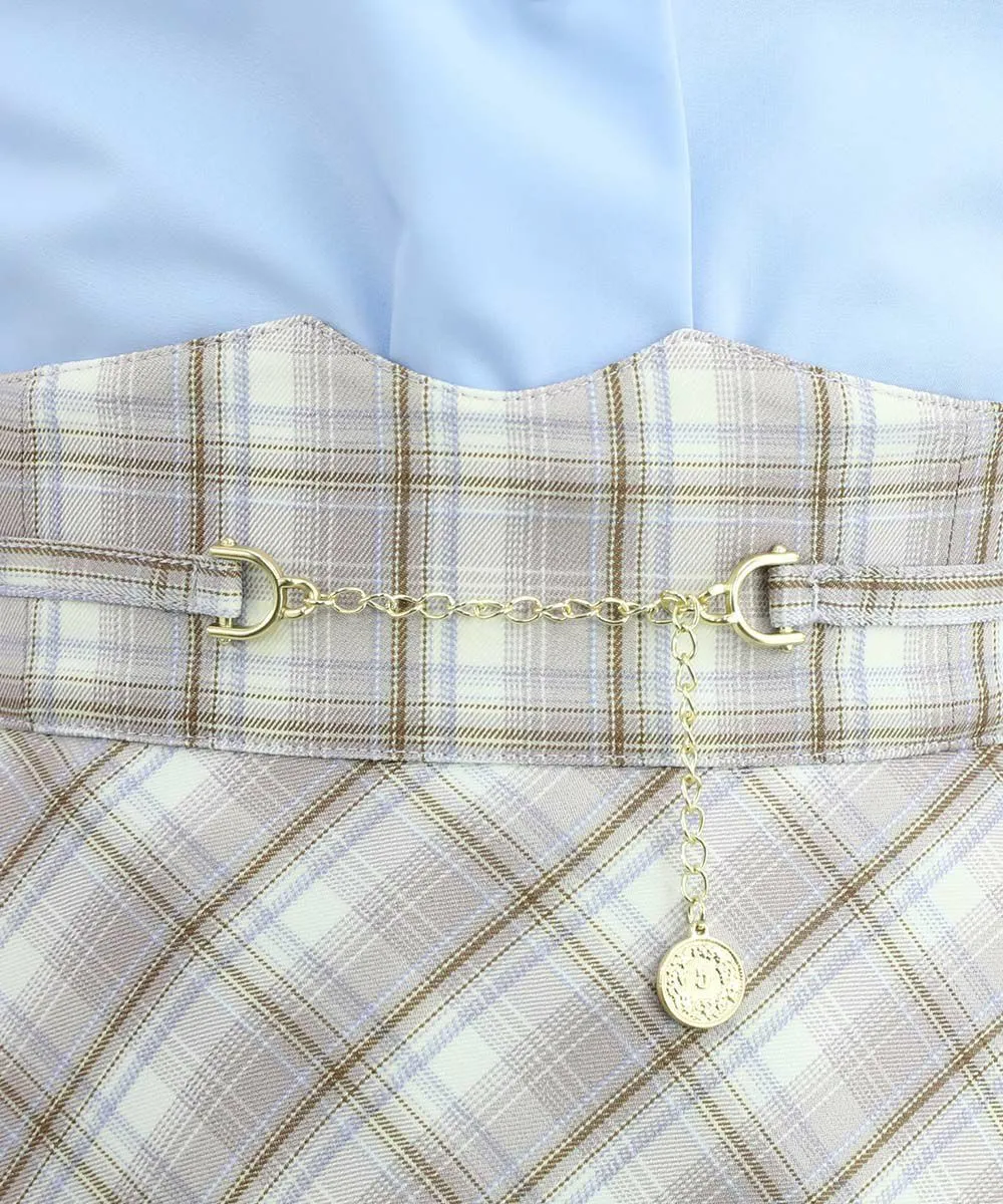 Pastel Check Flared Skirt with Coin Chain / F&A