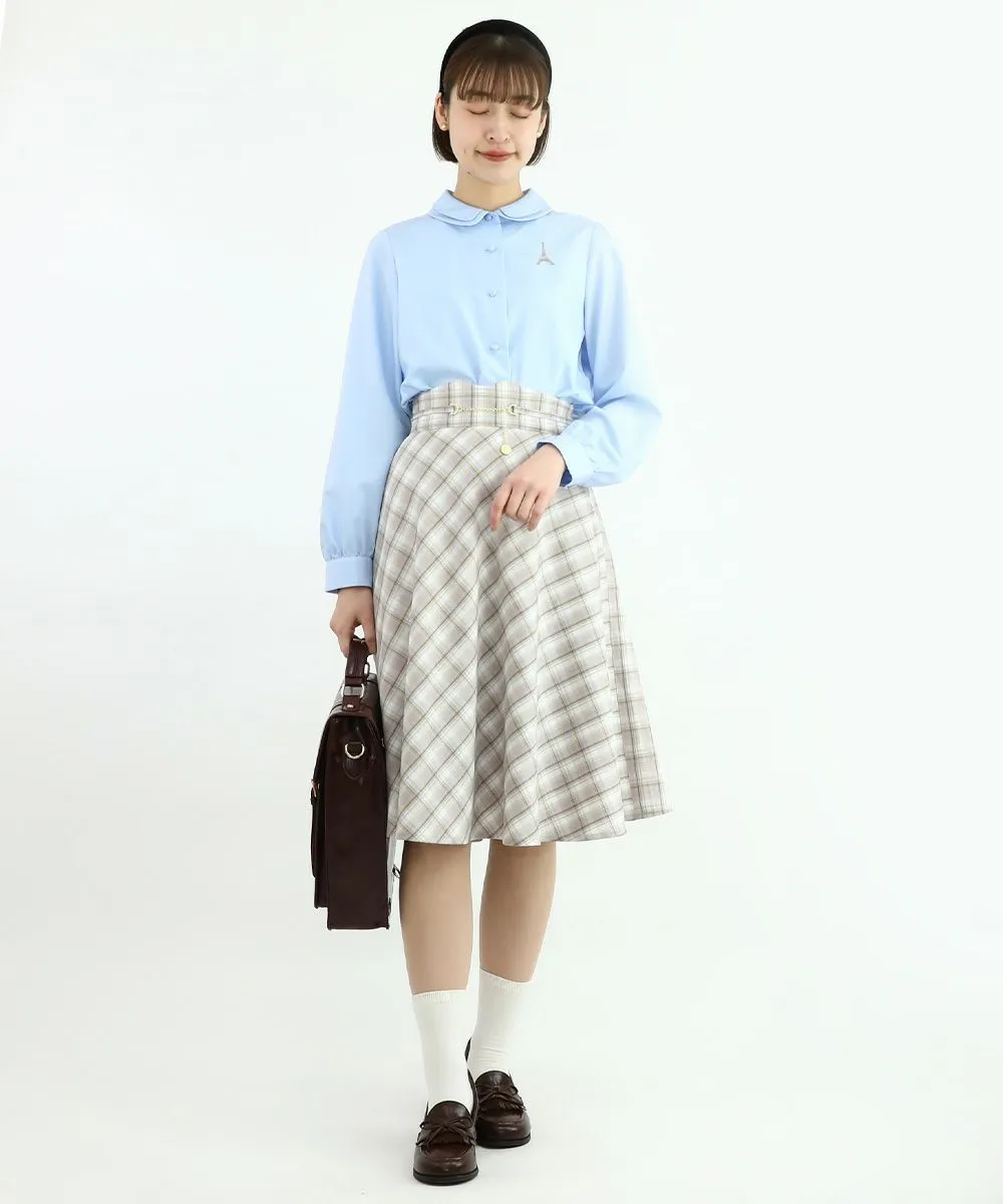 Pastel Check Flared Skirt with Coin Chain / F&A