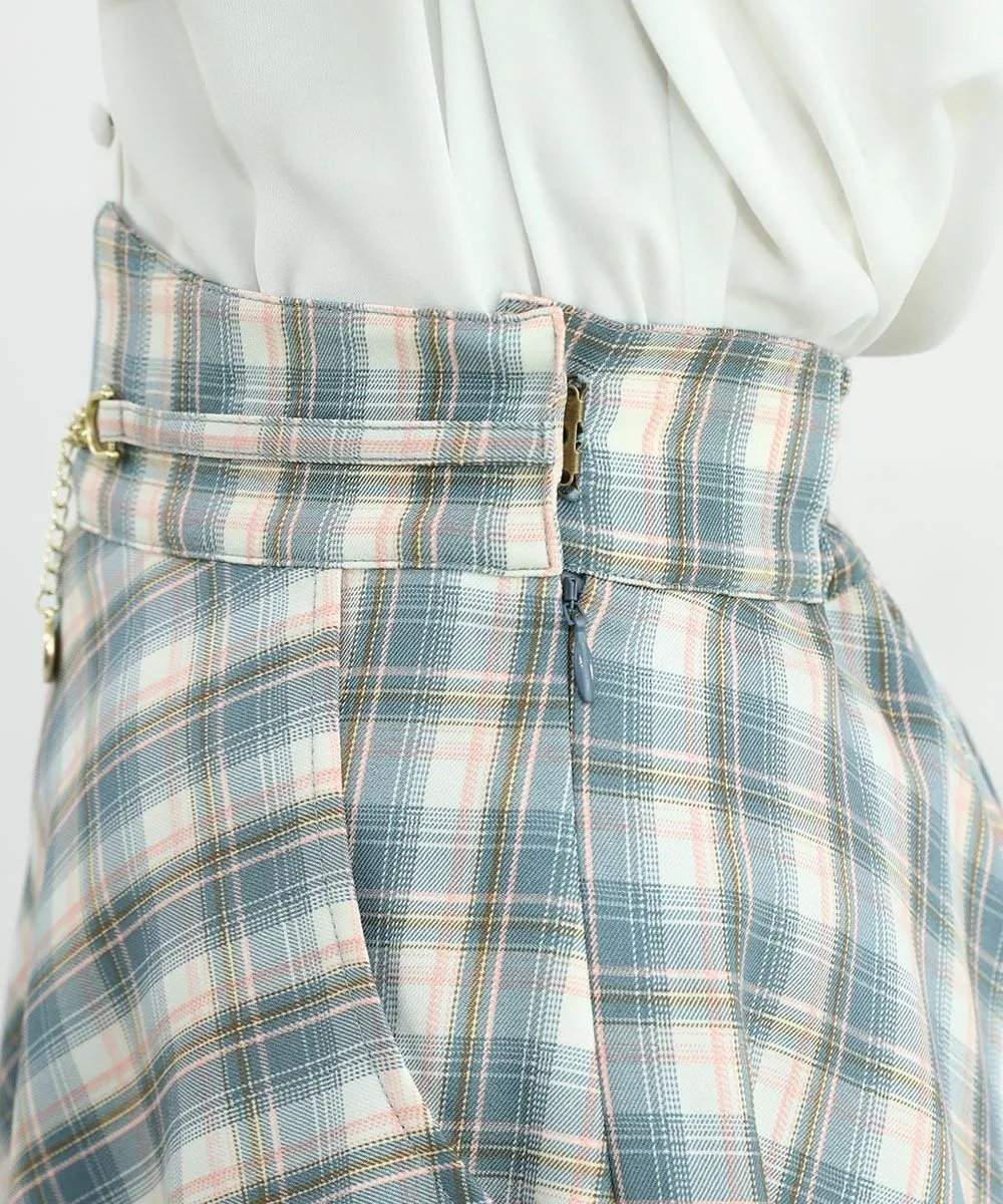 Pastel Check Flared Skirt with Coin Chain / F&A