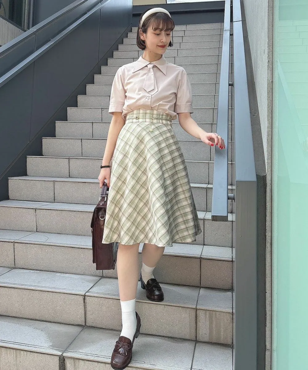 Pastel Check Flared Skirt with Coin Chain / F&A