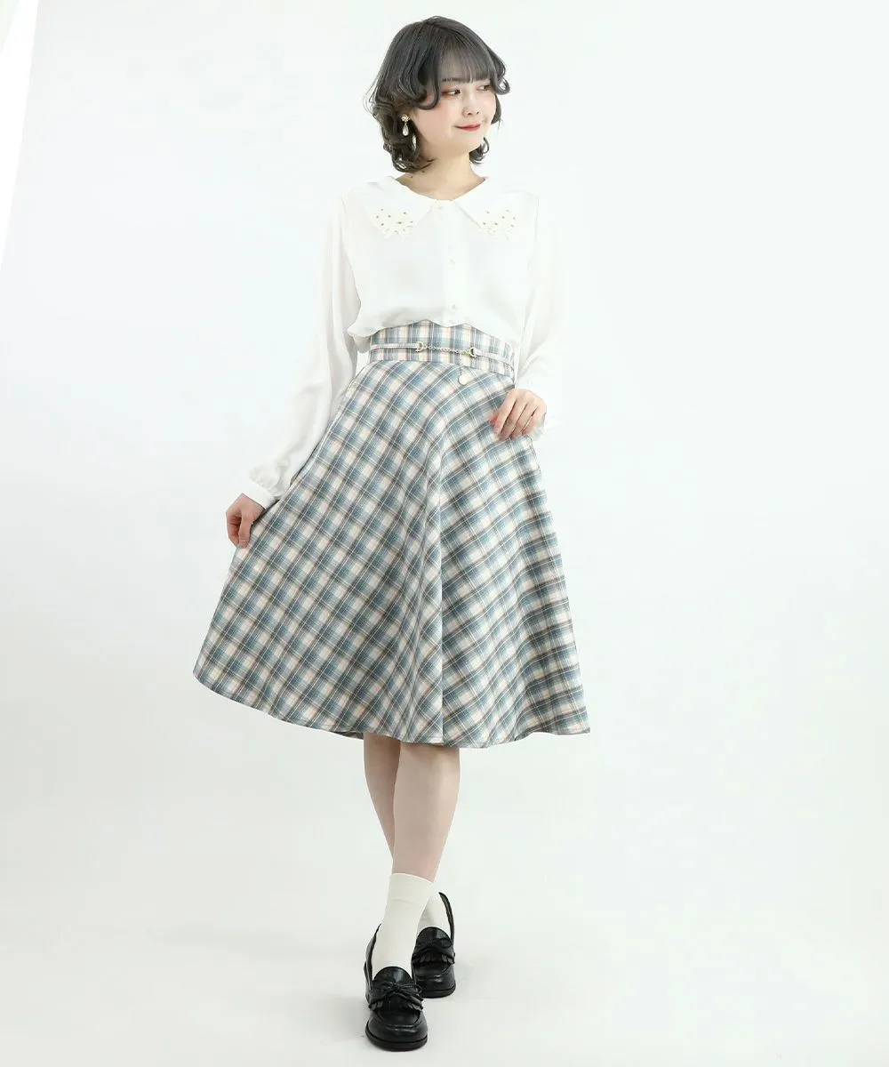 Pastel Check Flared Skirt with Coin Chain / F&A
