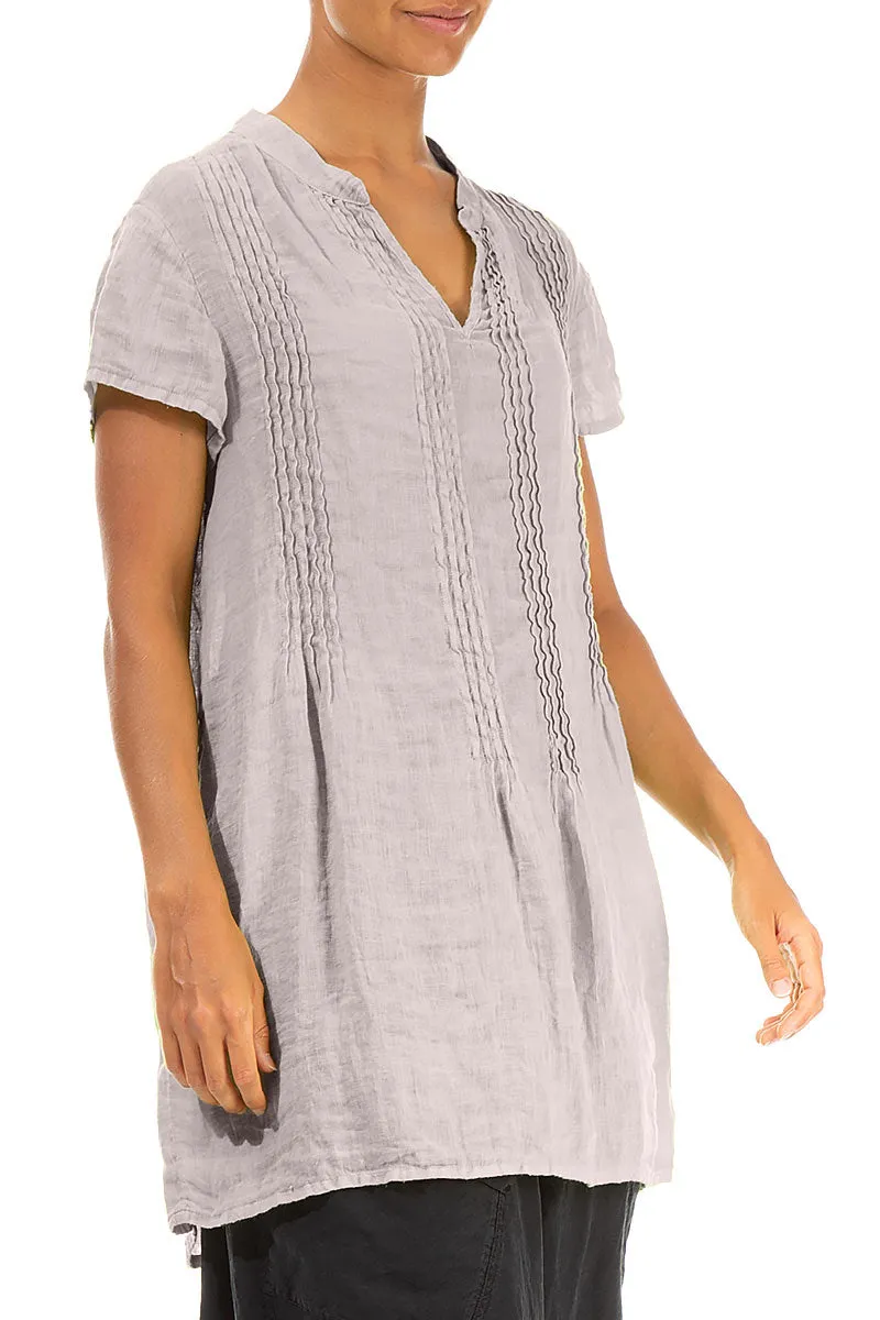 Pin-Tucked Greige Gauze Linen Tunic
