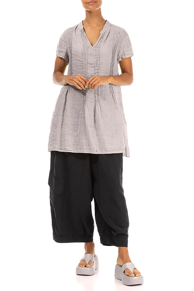 Pin-Tucked Greige Gauze Linen Tunic