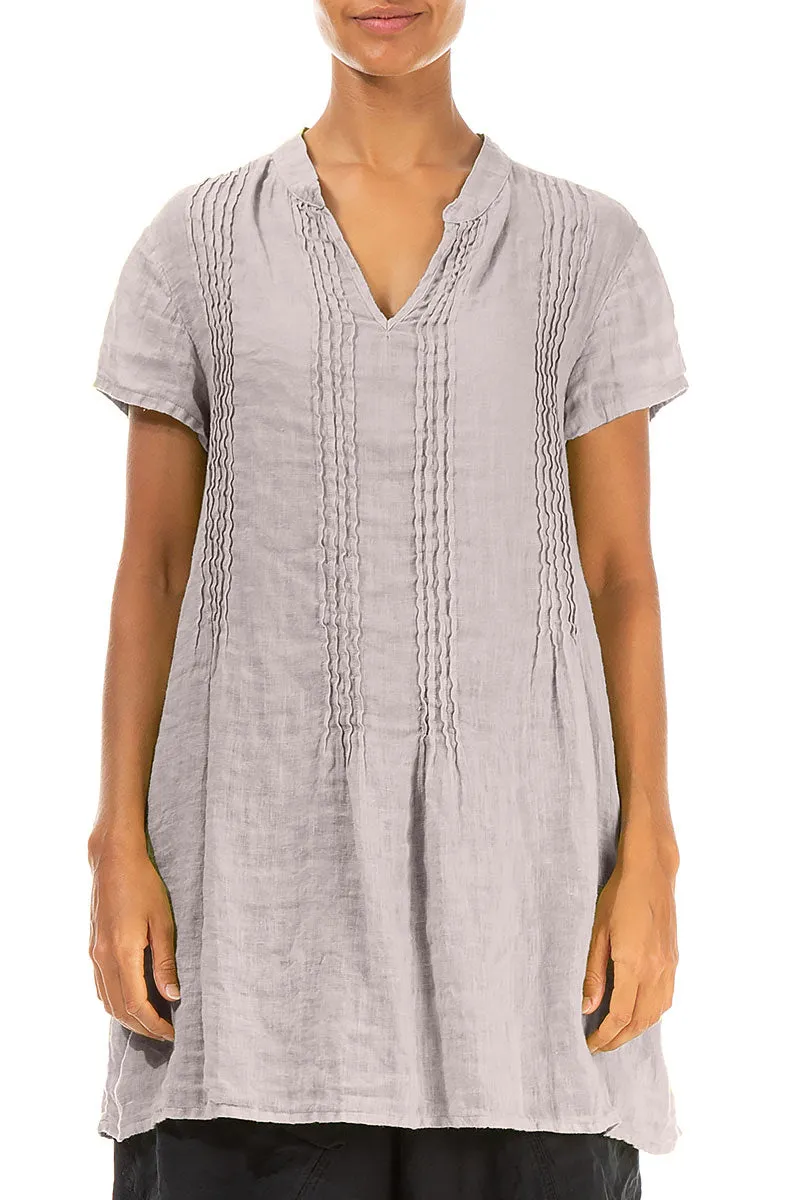 Pin-Tucked Greige Gauze Linen Tunic