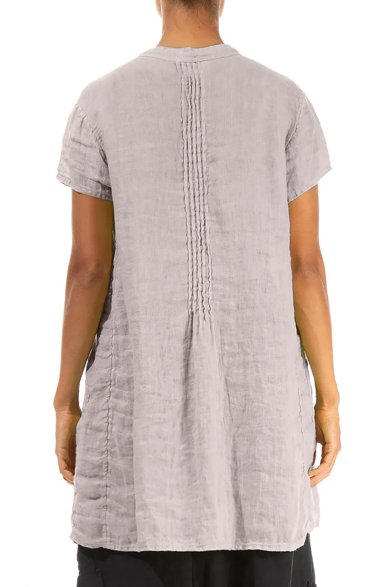 Pin-Tucked Greige Gauze Linen Tunic