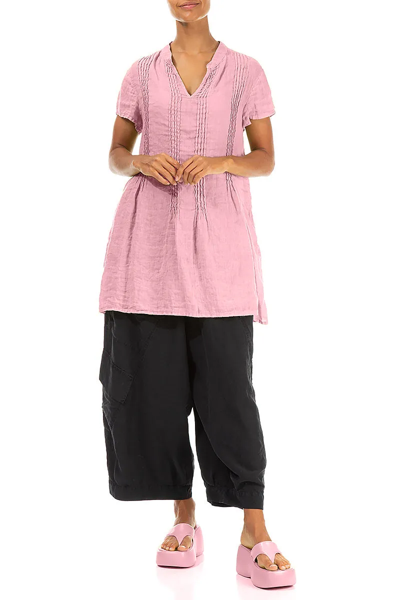 Pin-Tucked Powder Pink Gauze Linen Tunic
