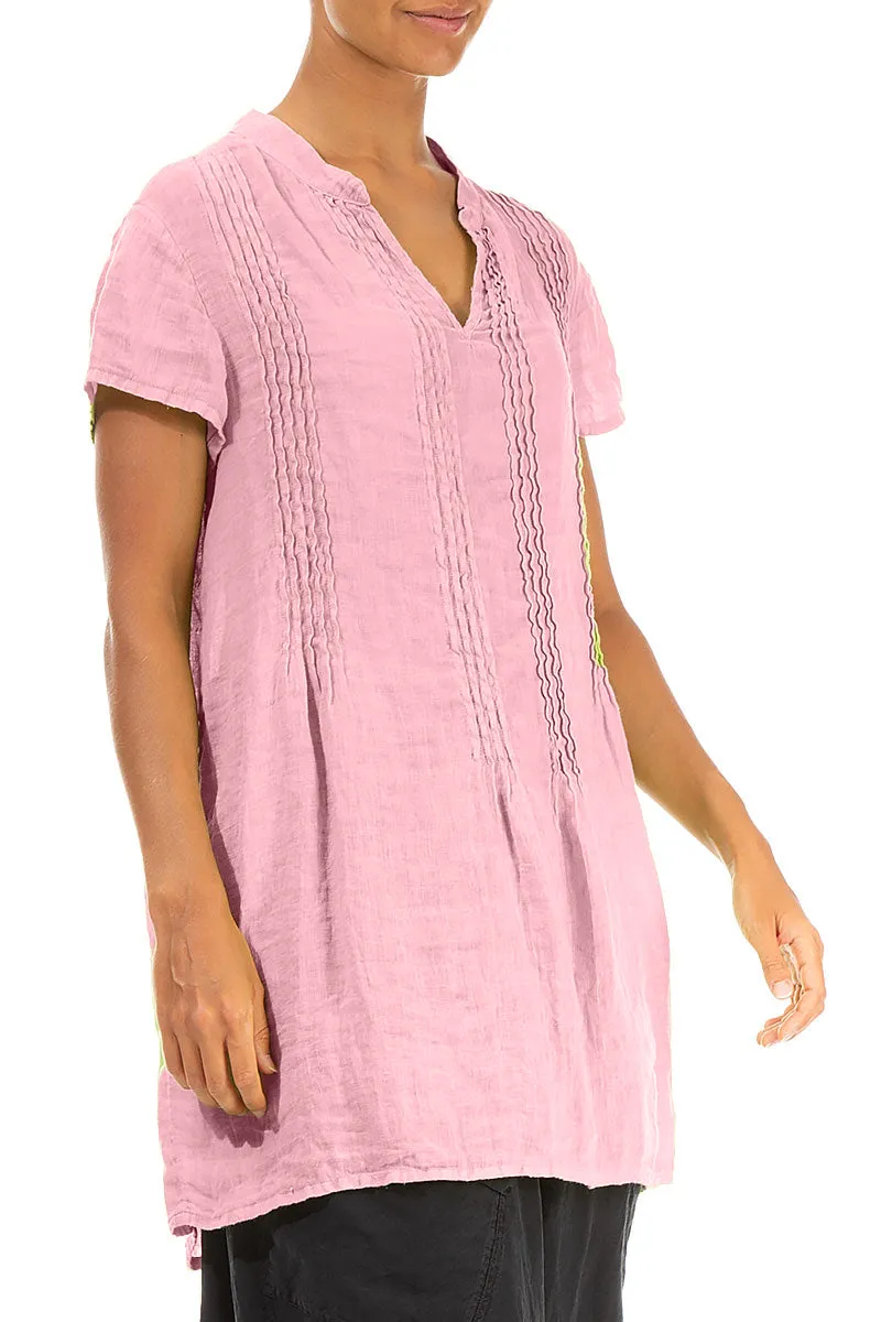Pin-Tucked Powder Pink Gauze Linen Tunic