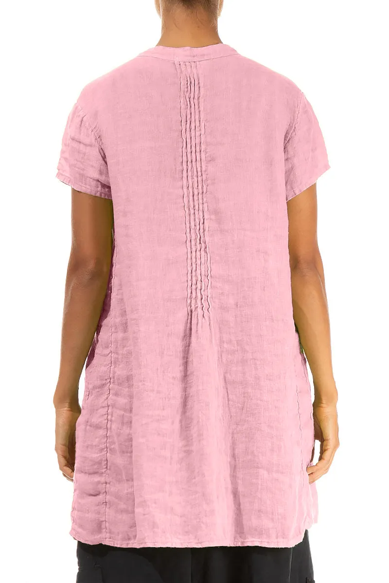 Pin-Tucked Powder Pink Gauze Linen Tunic