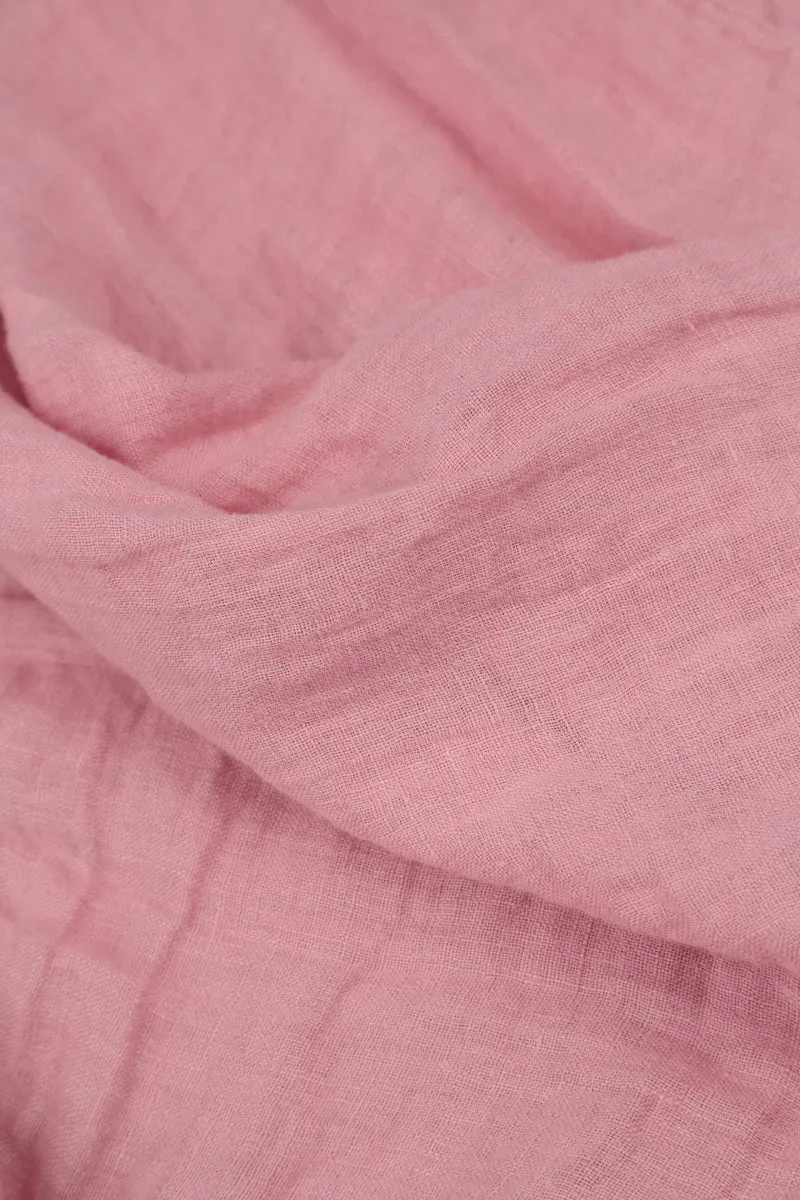 Pin-Tucked Powder Pink Gauze Linen Tunic
