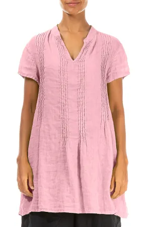 Pin-Tucked Powder Pink Gauze Linen Tunic