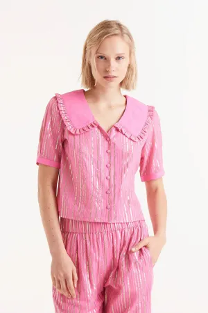 Pink Lurex Short Sleeve Shirt