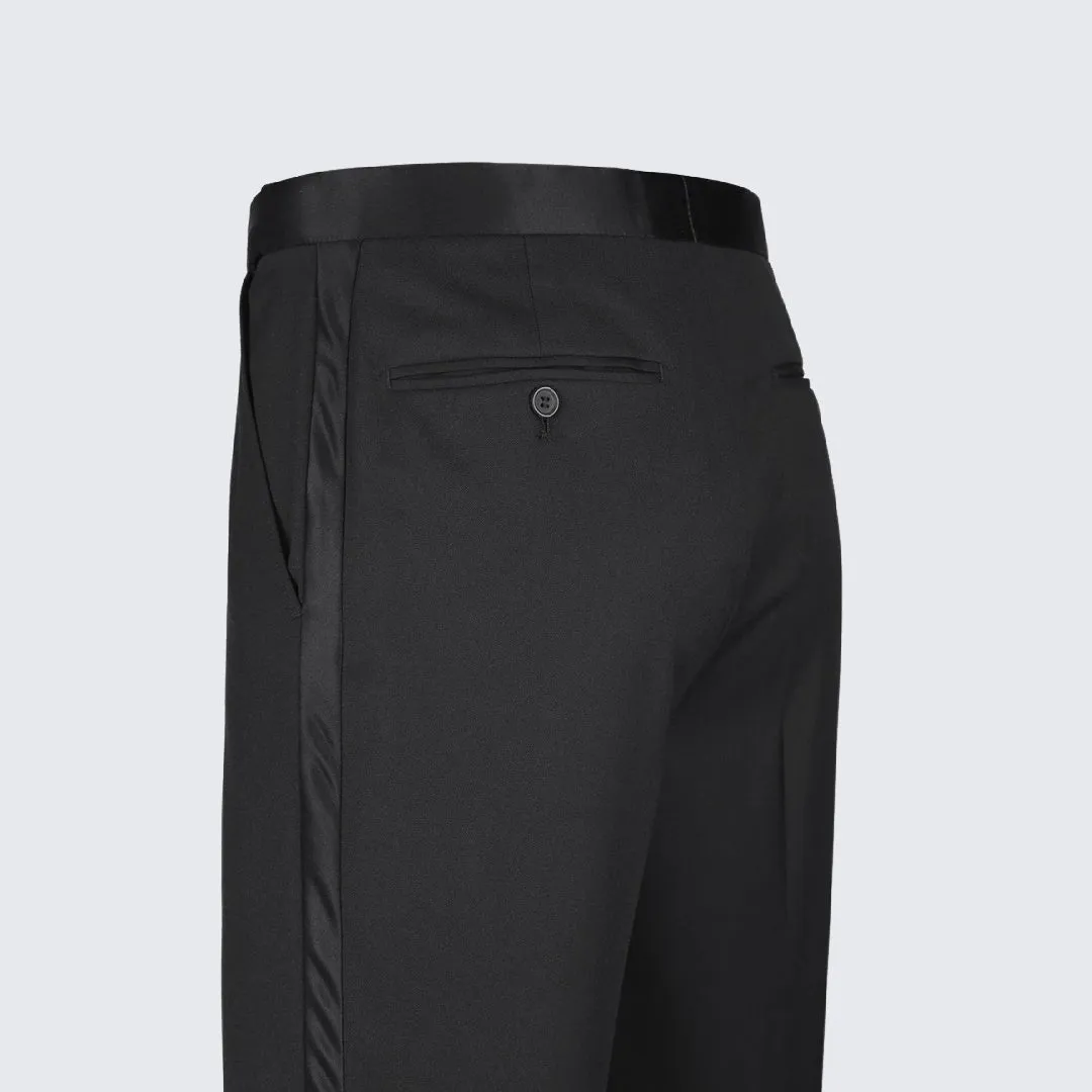 Premium Black Classic Fit Tuxedo Pants with Satin Stripe