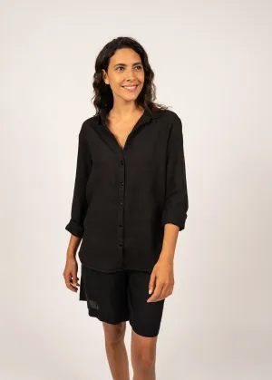 Rebecca linen shirt - plain, with long sleeves (NOIR)