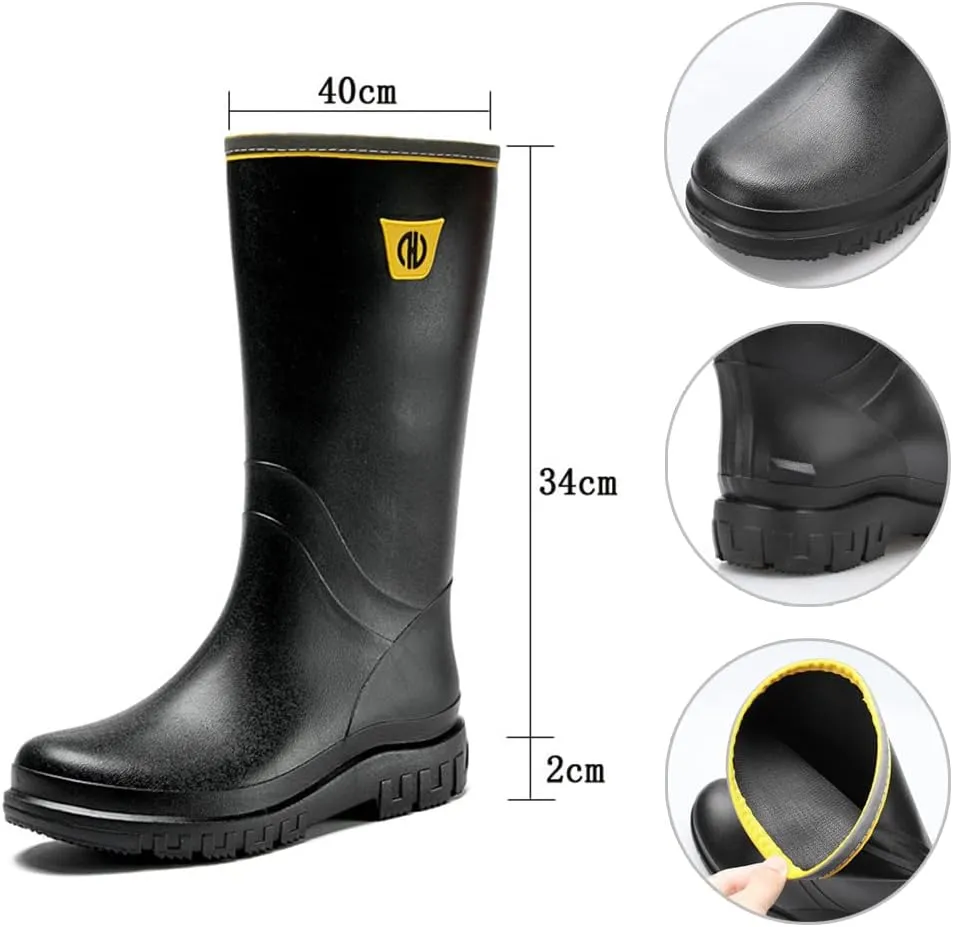 Rojeam Mens Rain Boots Waterproof Garden Shoes Rain Shoes