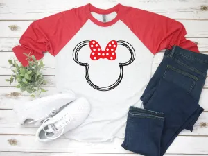 Scribble Minnie Mouse - 3/4 sleeve Unisex Raglan T Shirt - Hand drawn Sketch Outline - Disney Shirts