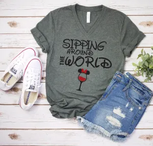 Sipping Around the World T Shirt- Epcot Food and Wine Festival - Disney Adult Shirt