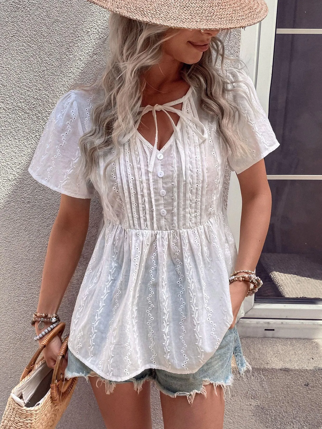 Start Over V Neck White Babydoll Top