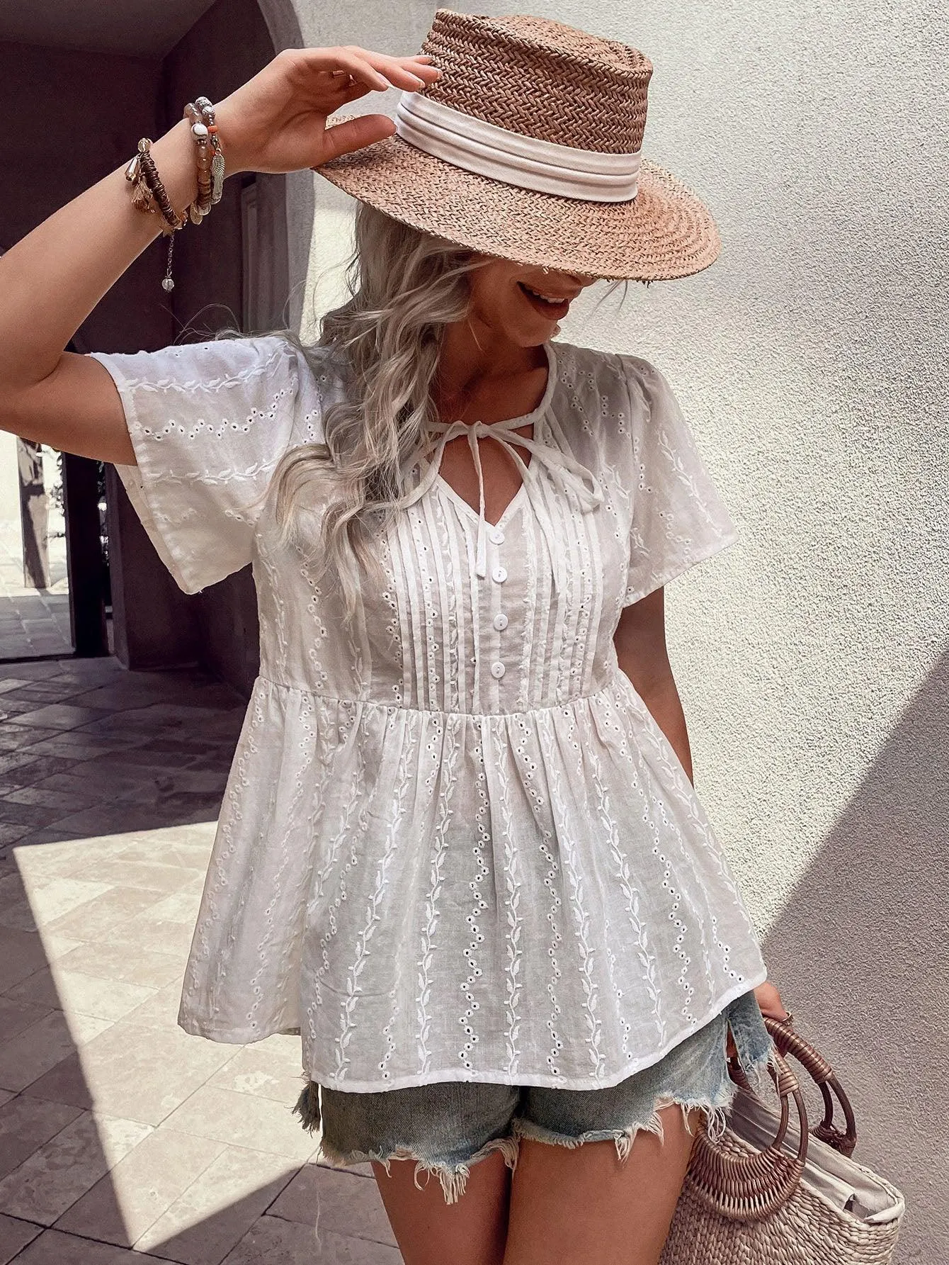 Start Over V Neck White Babydoll Top