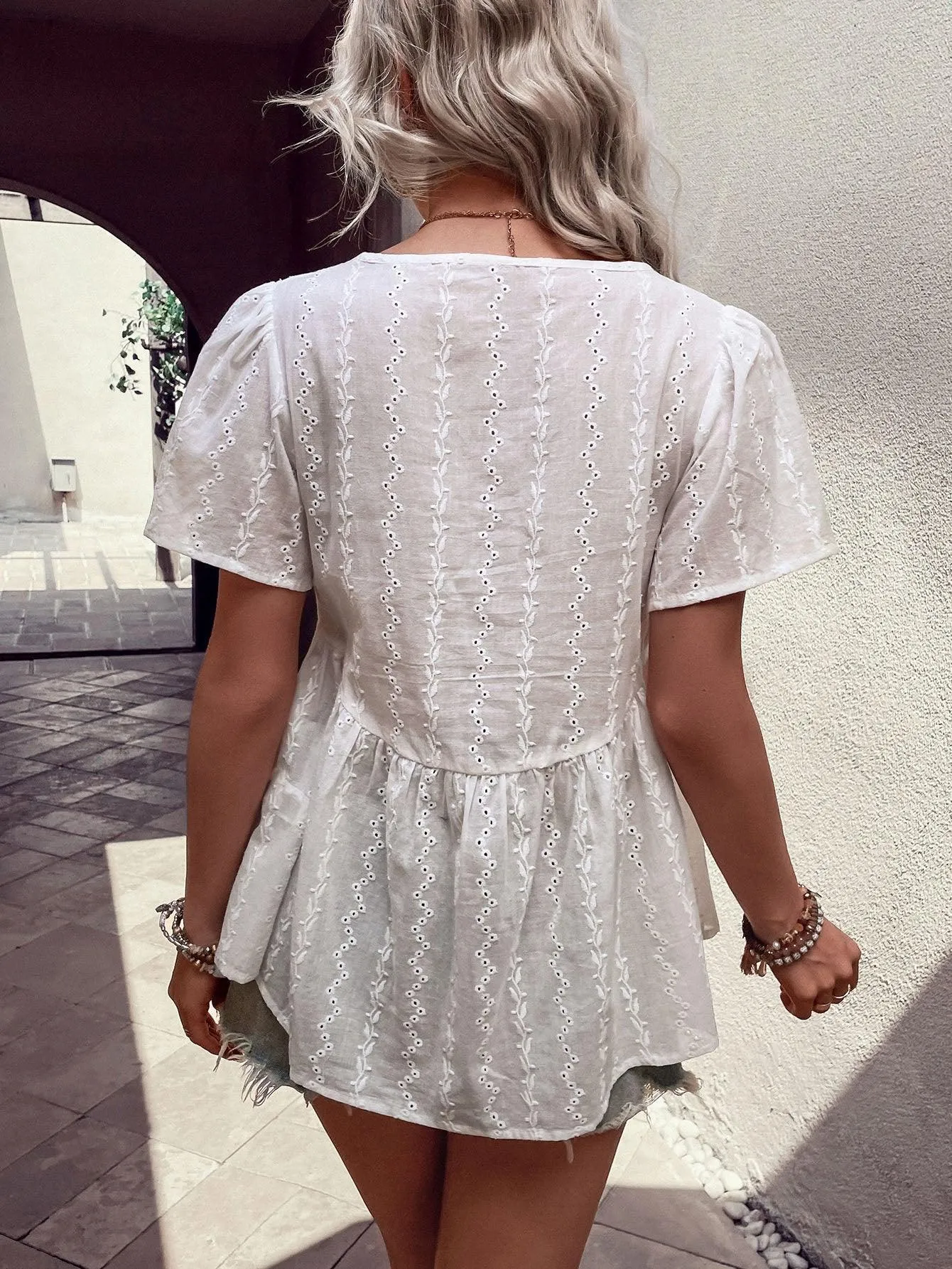 Start Over V Neck White Babydoll Top