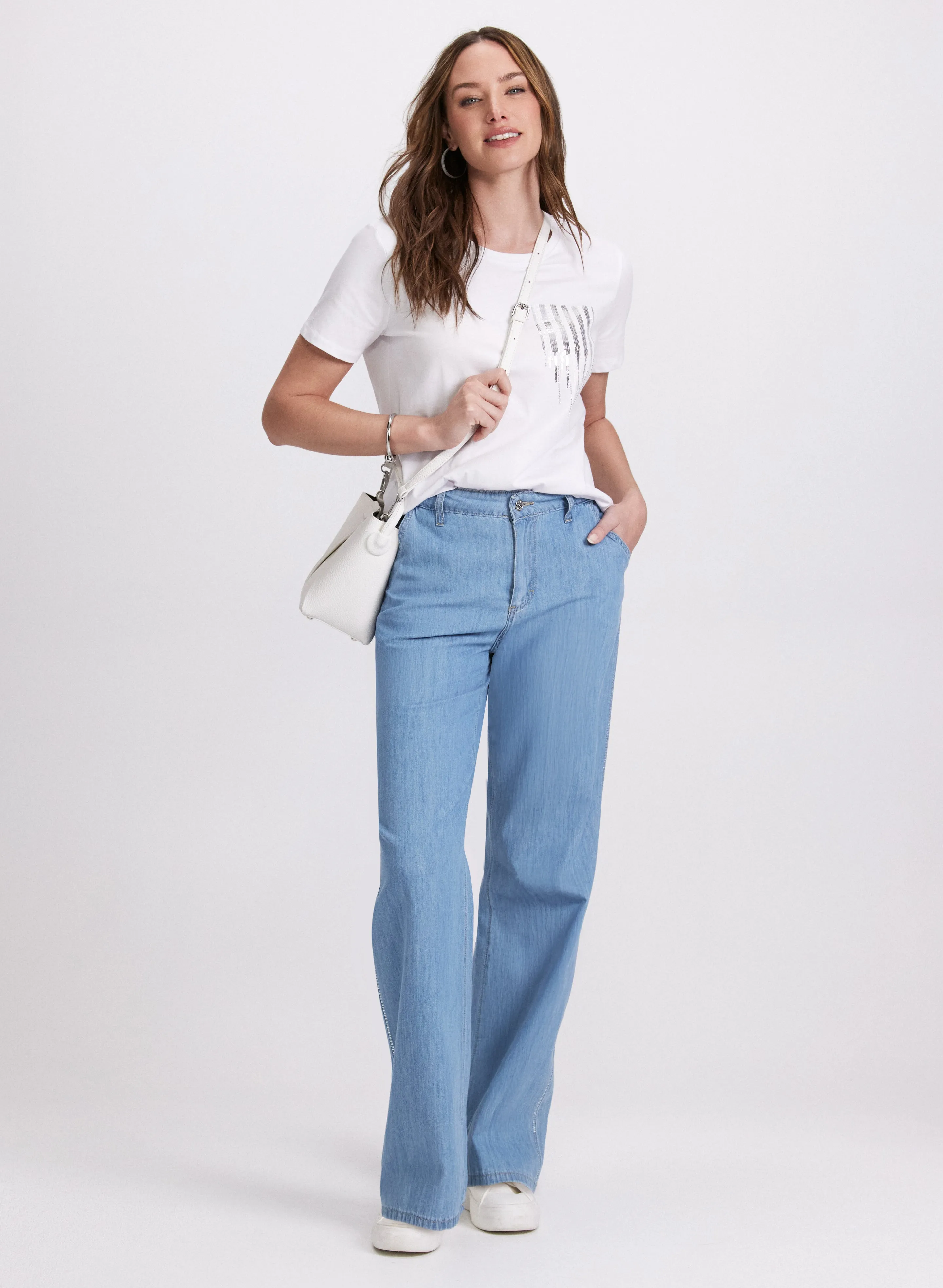 Stone Embellished Wide-Leg Jeans