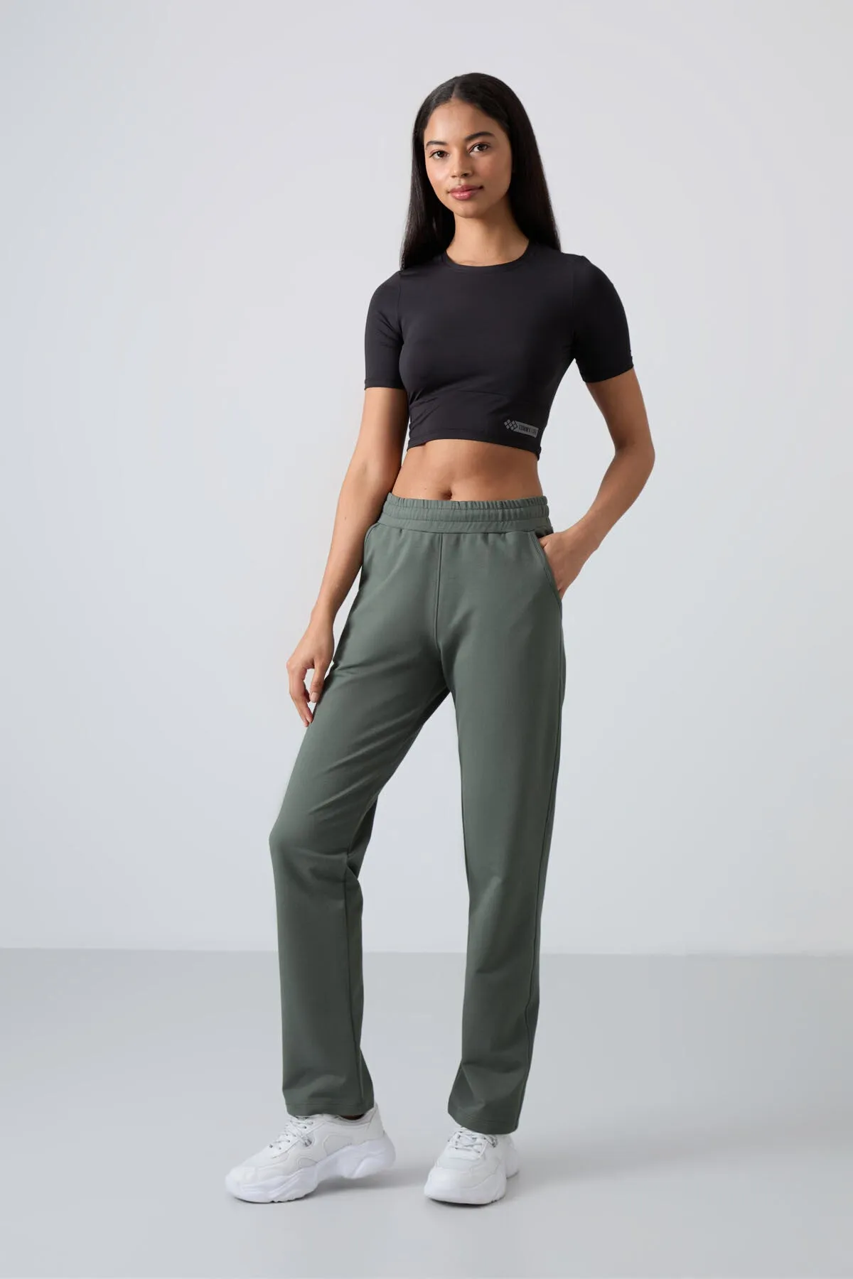 TMY Haki High Waist Pocketed Comfort Fit Classic Leg Women's Sweatpants - 94584 - Carpentersville