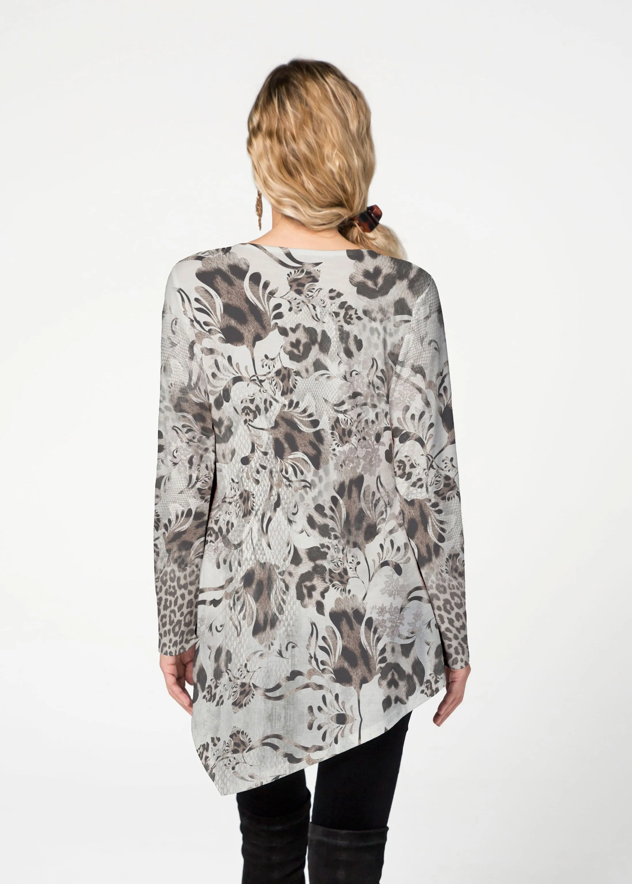 Tulip Leopard Multi  (7731) ~ Asymmetrical French Terry Tunic