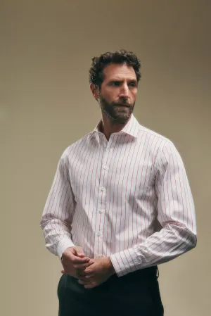 White & Red Tailored Fit Wide Pin Stripe Dress Shirt