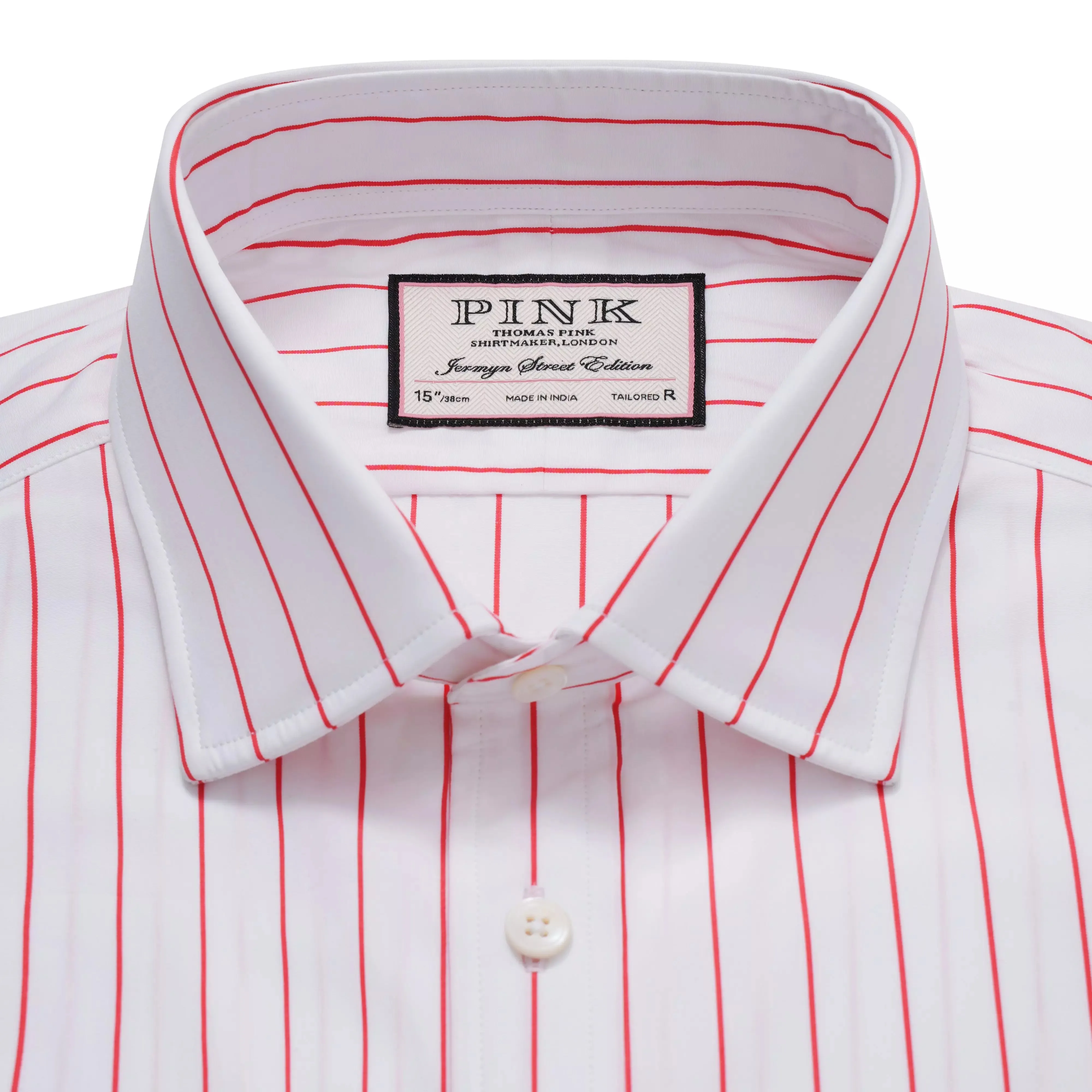 White & Red Tailored Fit Wide Pin Stripe Dress Shirt