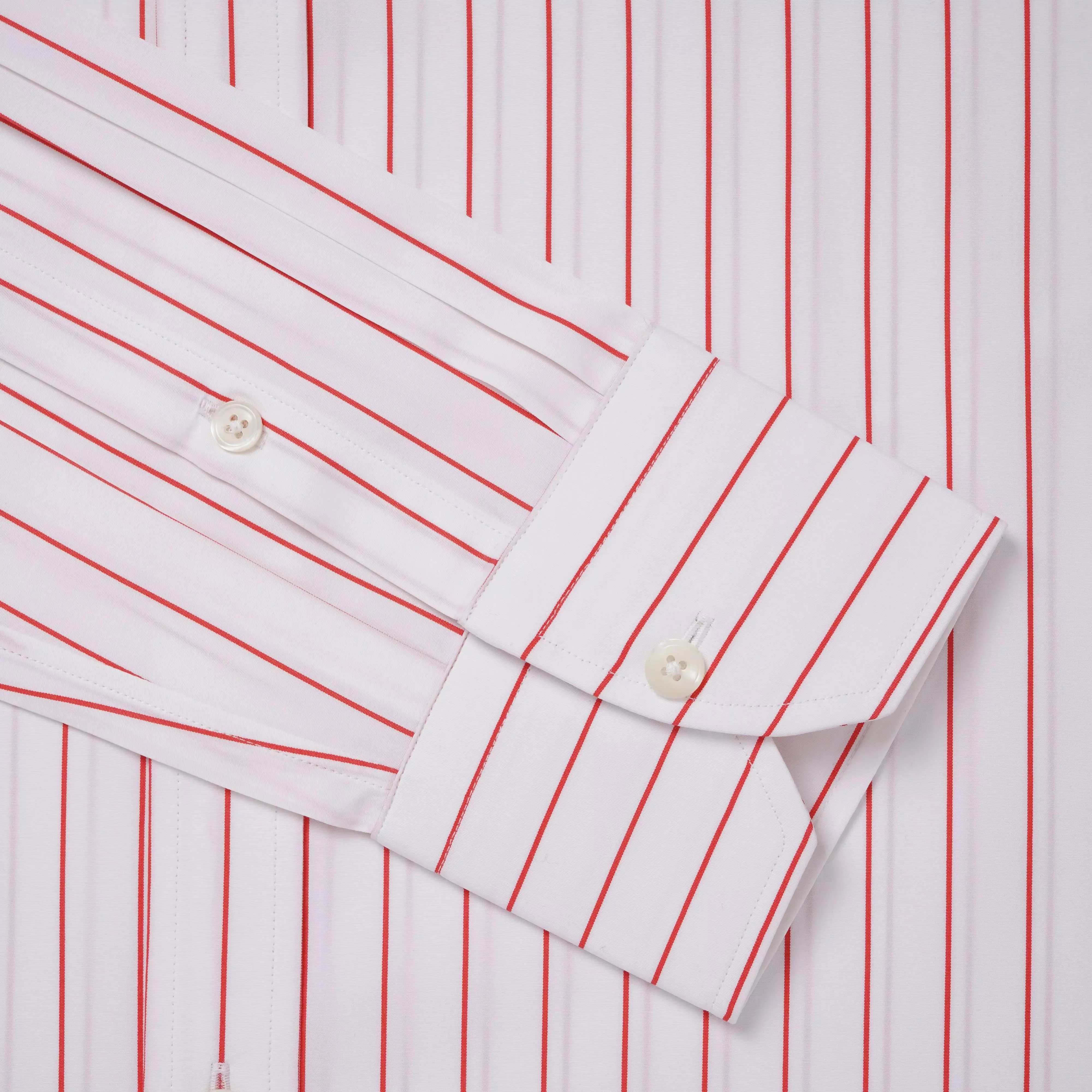 White & Red Tailored Fit Wide Pin Stripe Dress Shirt
