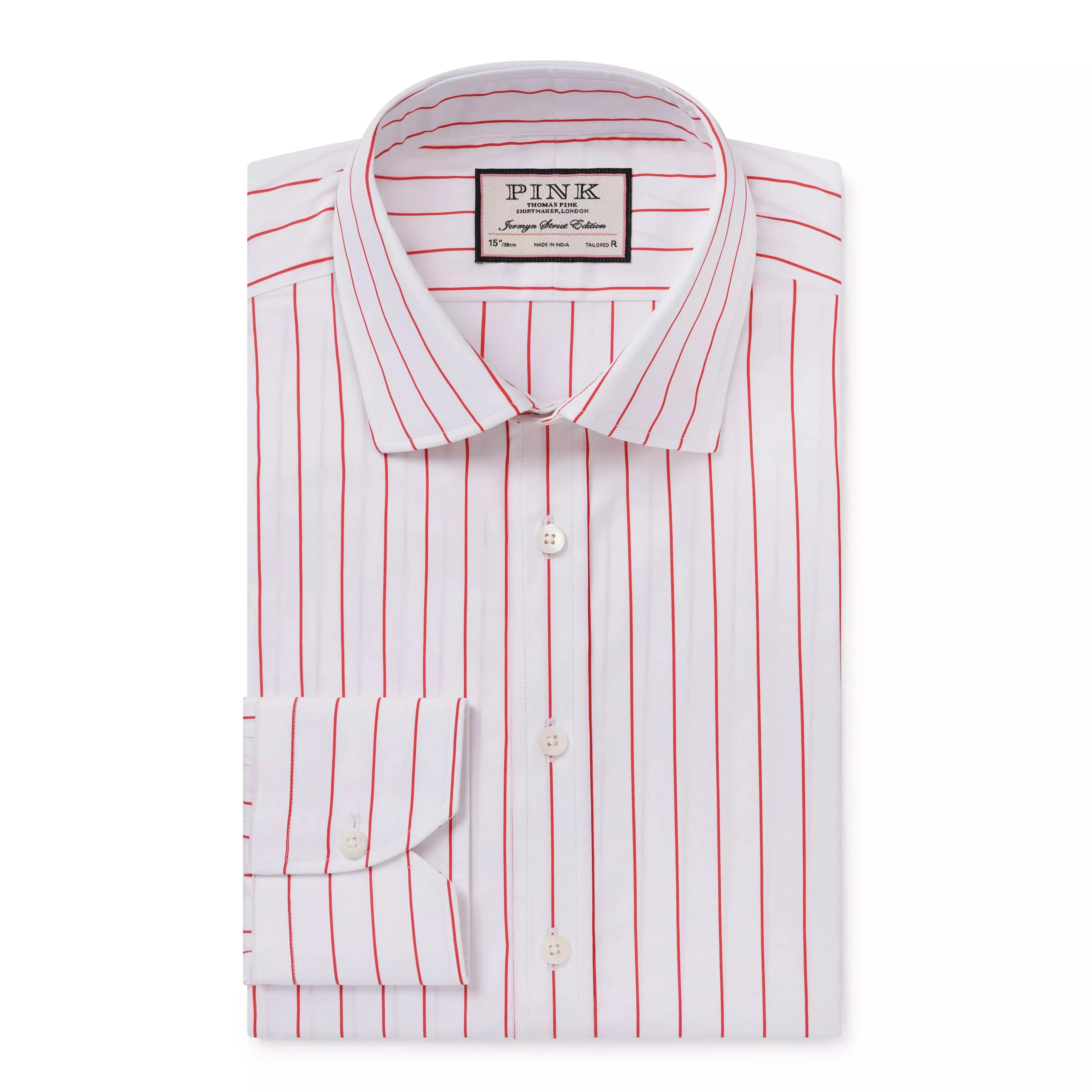 White & Red Tailored Fit Wide Pin Stripe Dress Shirt