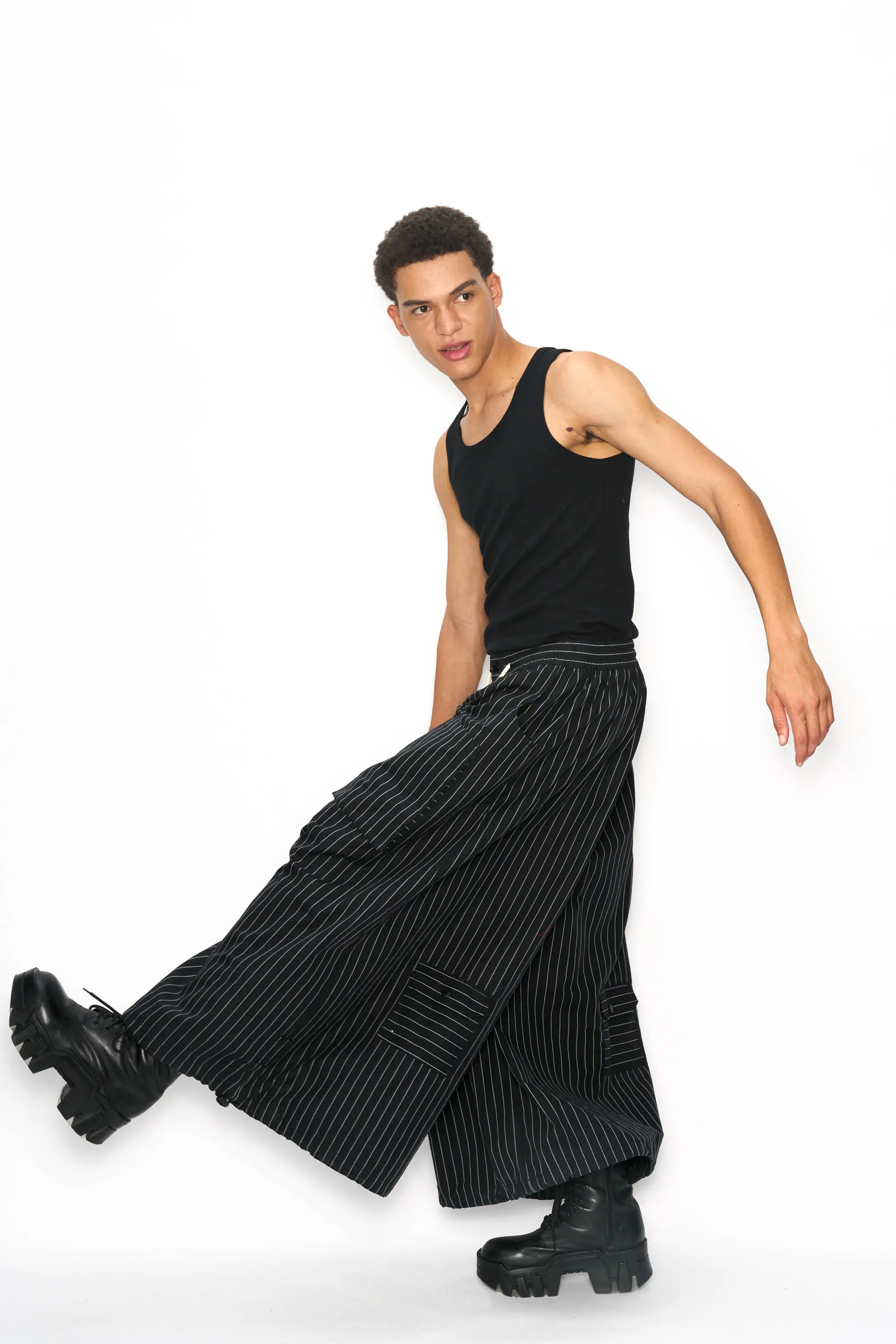 Wide Leg Yemi Pants - Black Pinstripe