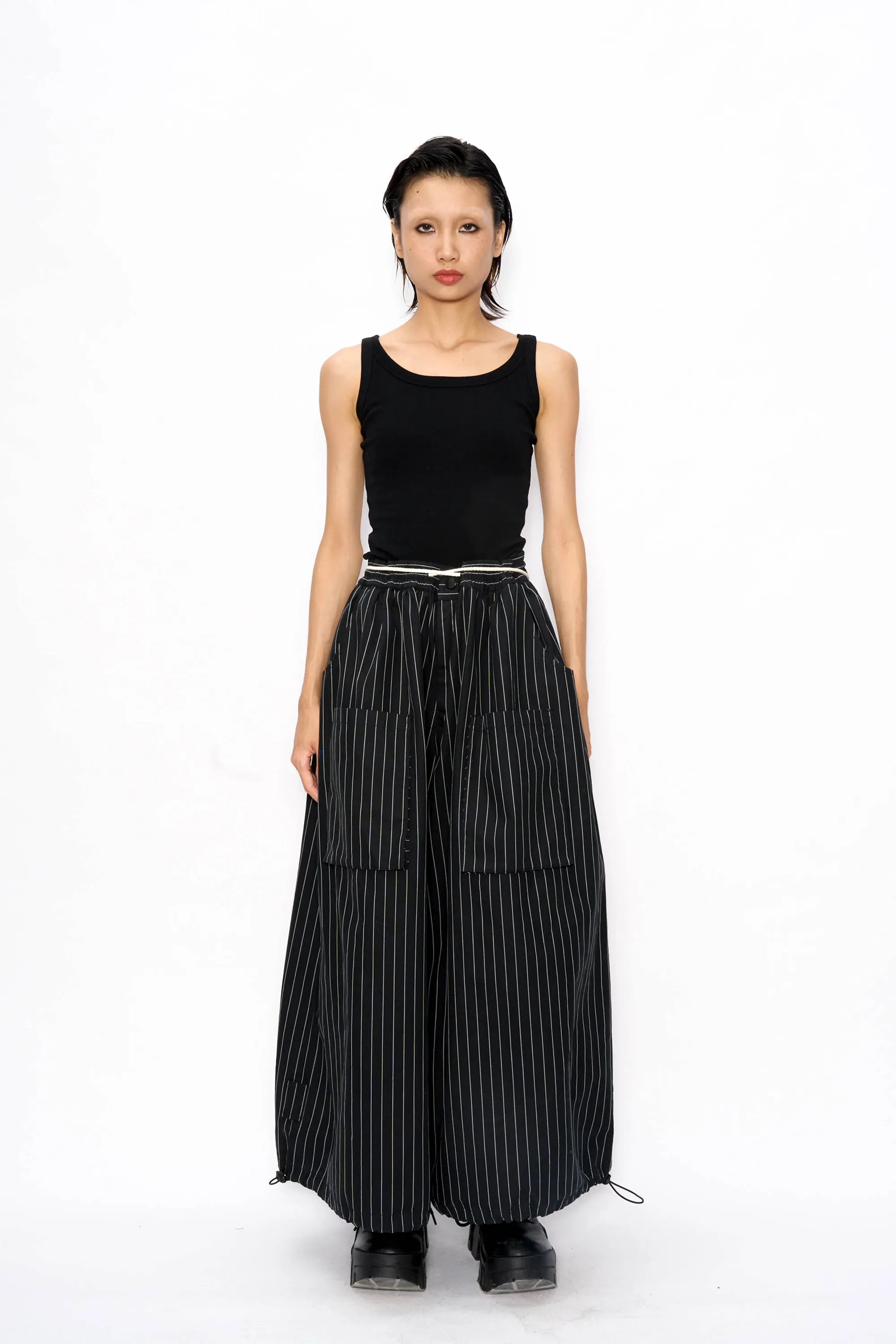 Wide Leg Yemi Pants - Black Pinstripe