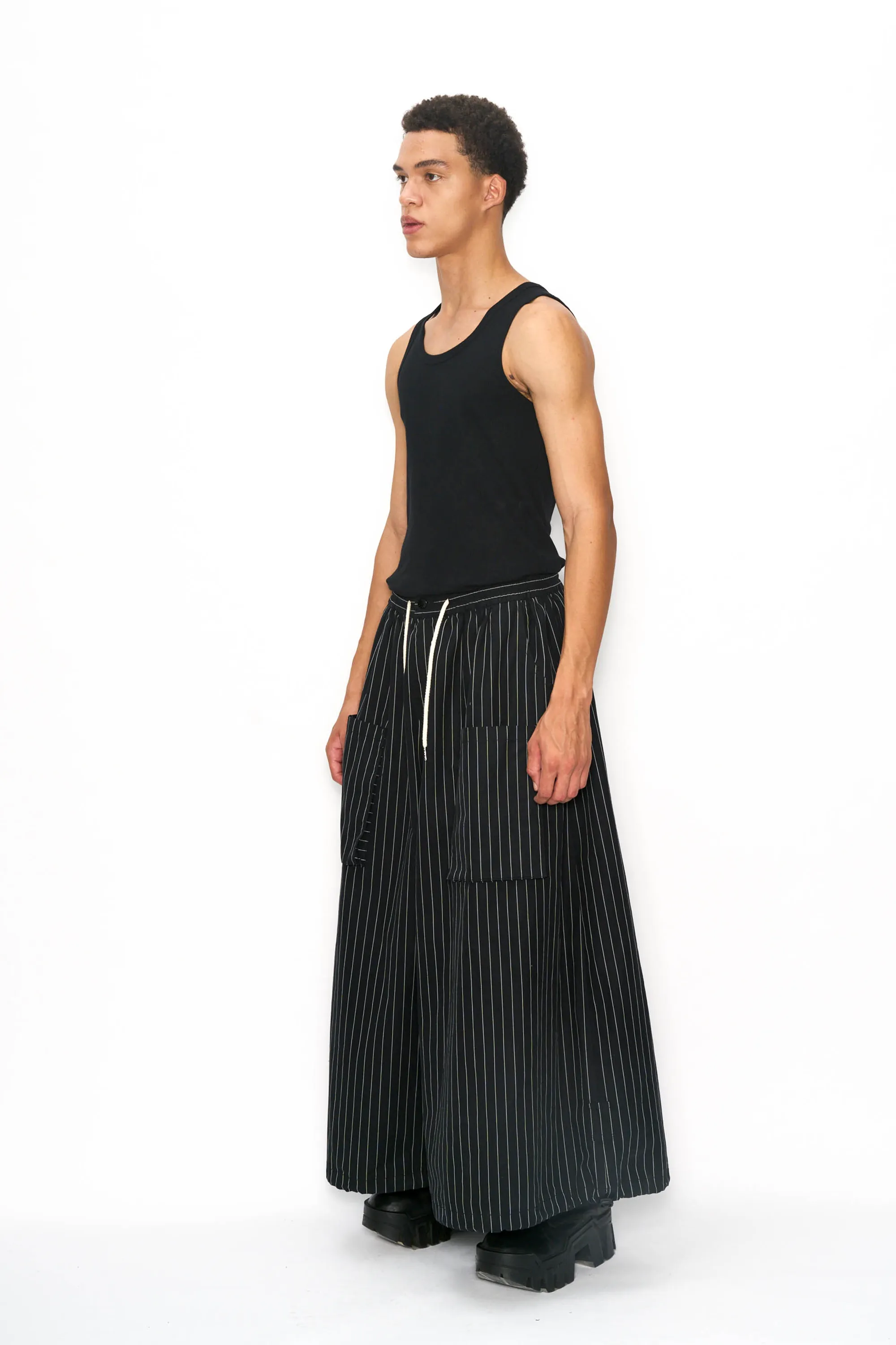 Wide Leg Yemi Pants - Black Pinstripe
