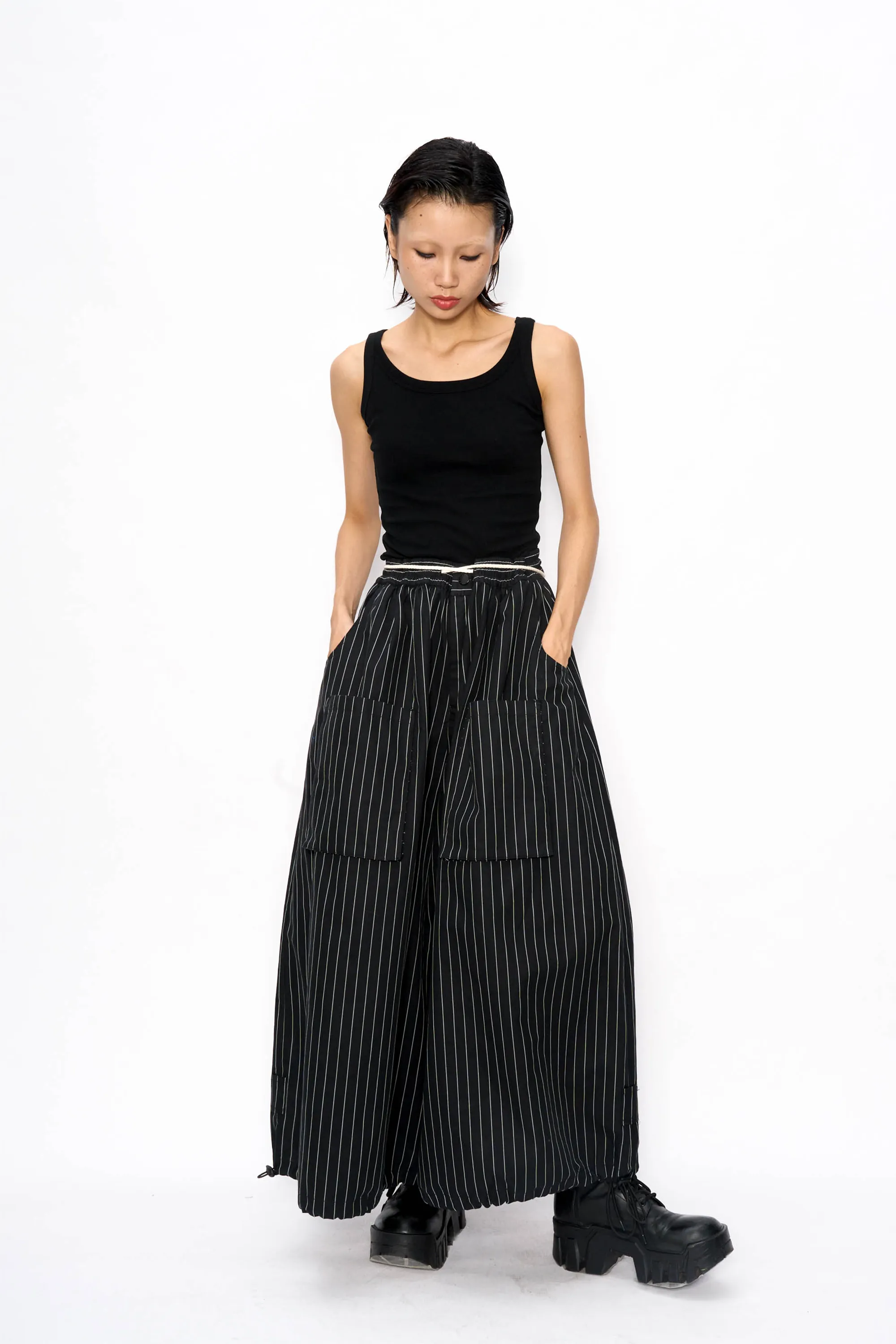 Wide Leg Yemi Pants - Black Pinstripe