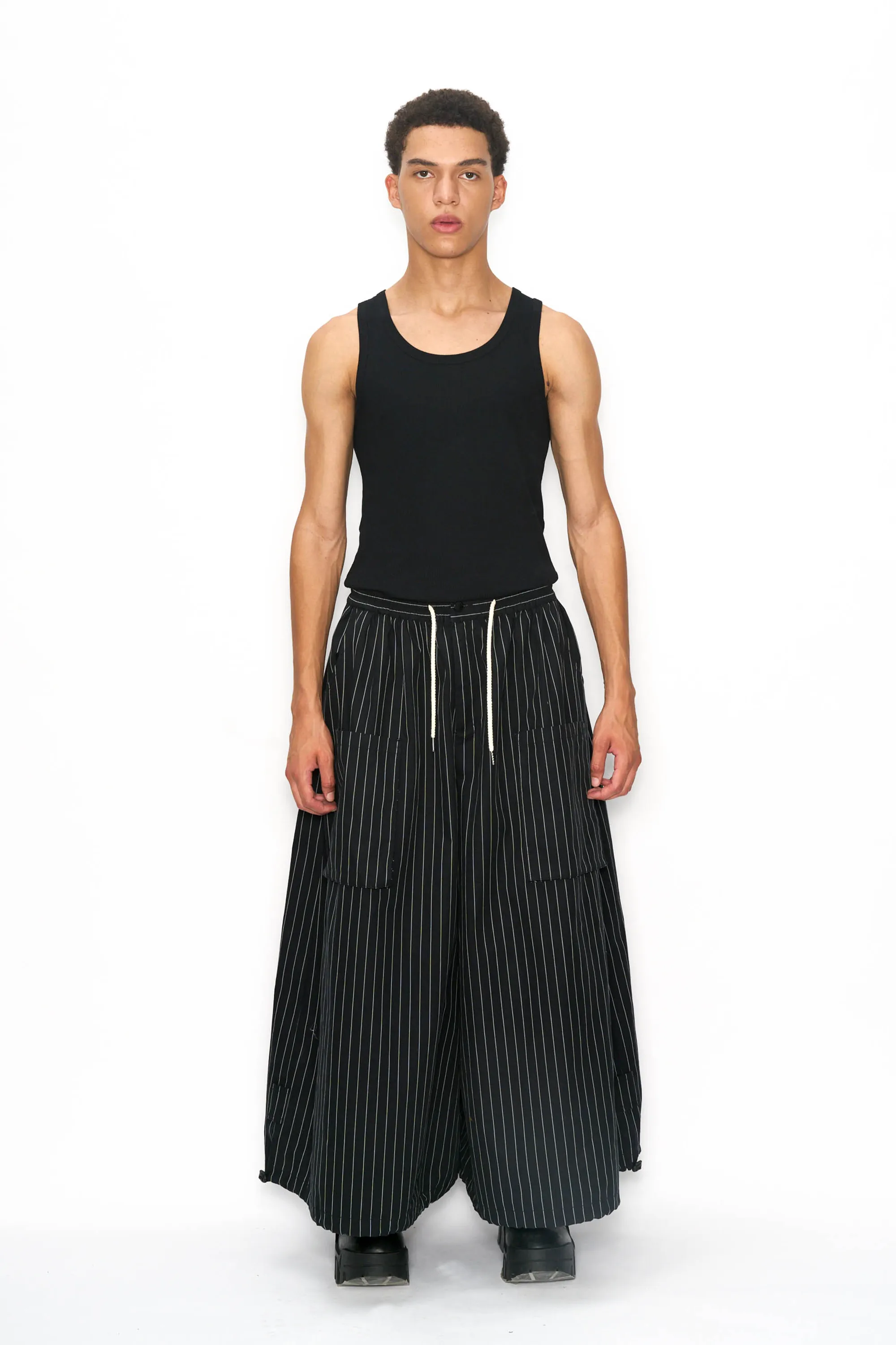 Wide Leg Yemi Pants - Black Pinstripe
