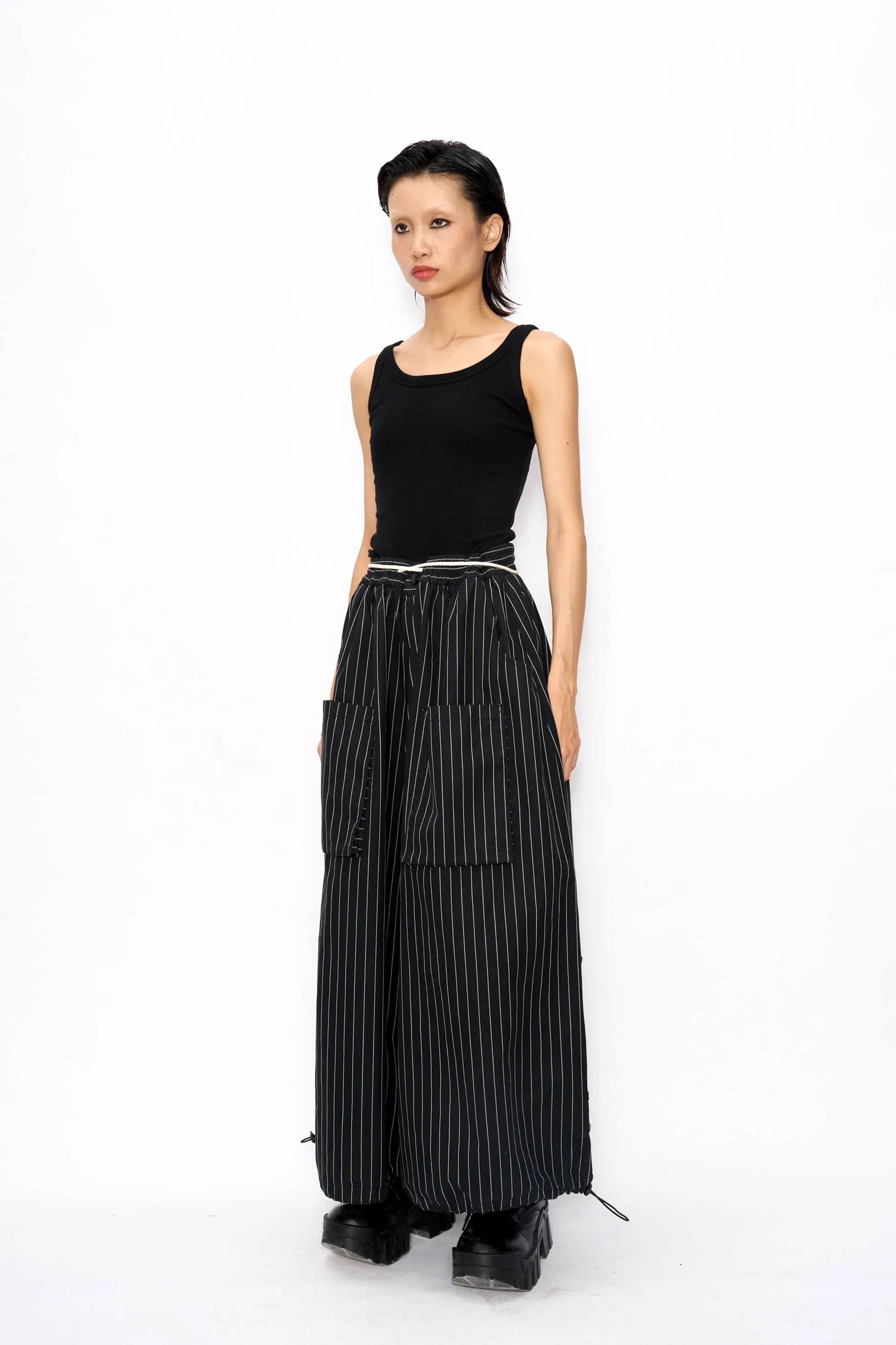 Wide Leg Yemi Pants - Black Pinstripe