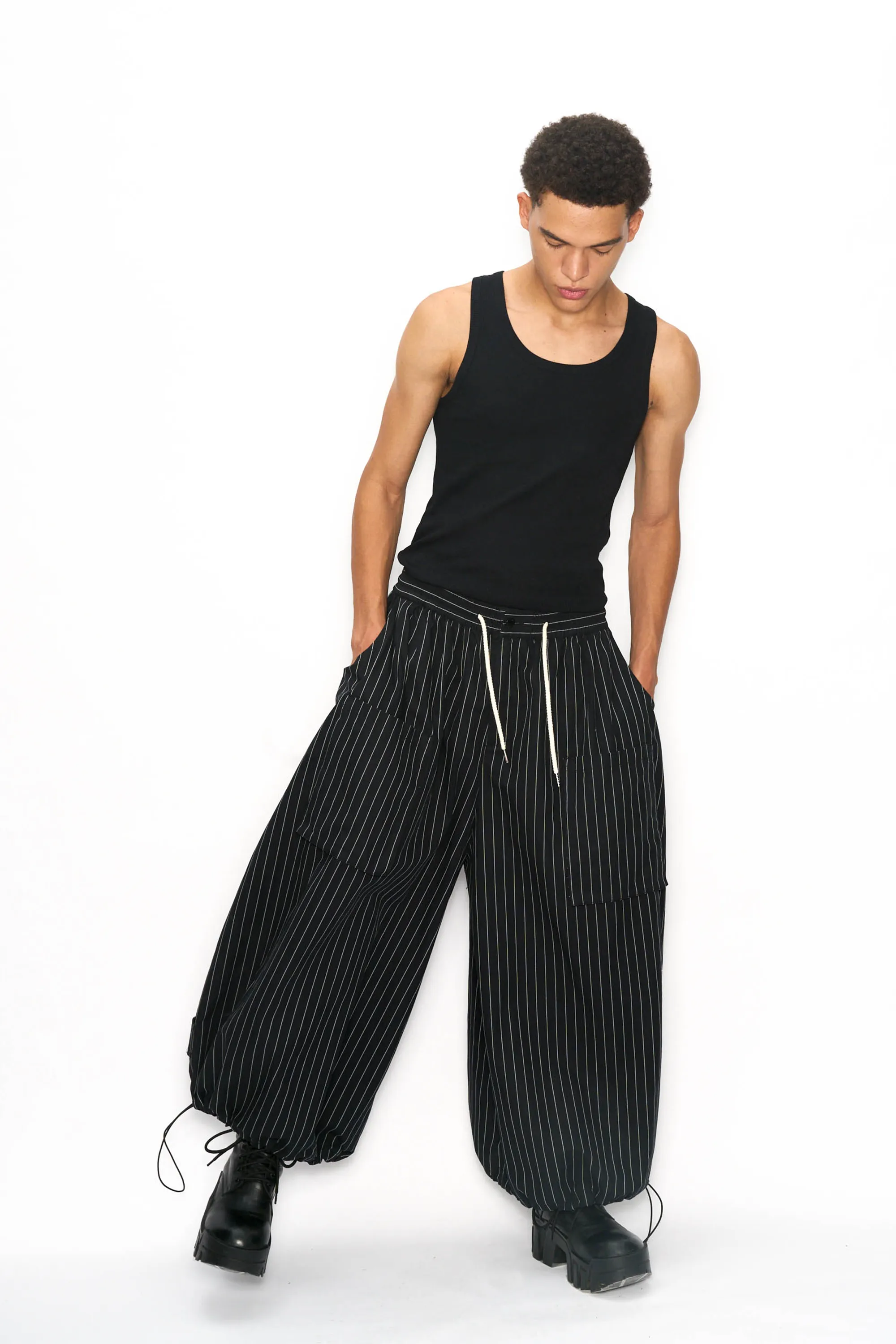 Wide Leg Yemi Pants - Black Pinstripe