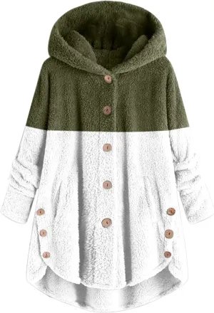 Womens Winter Jacket Coats Button Hem Plus Size Hoodie Top Sweater Blouse Thermal Sweatshirt Outerwear Women
