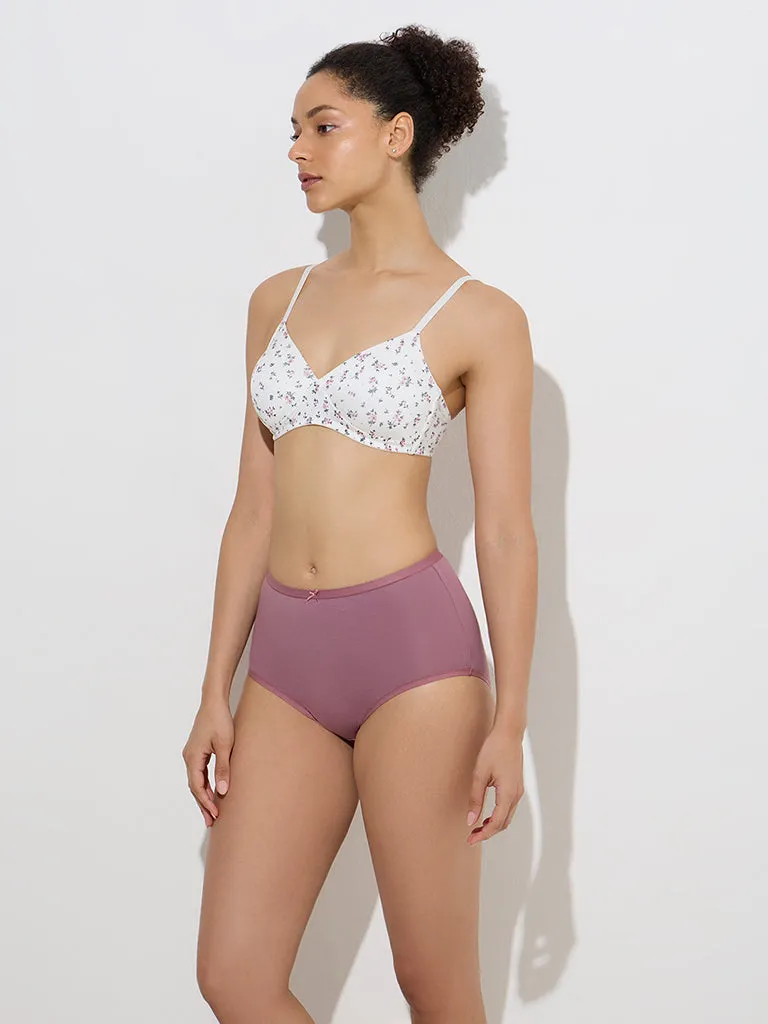Wunderlove Mauve Printed Cotton-Blend Briefs - Pack of 3
