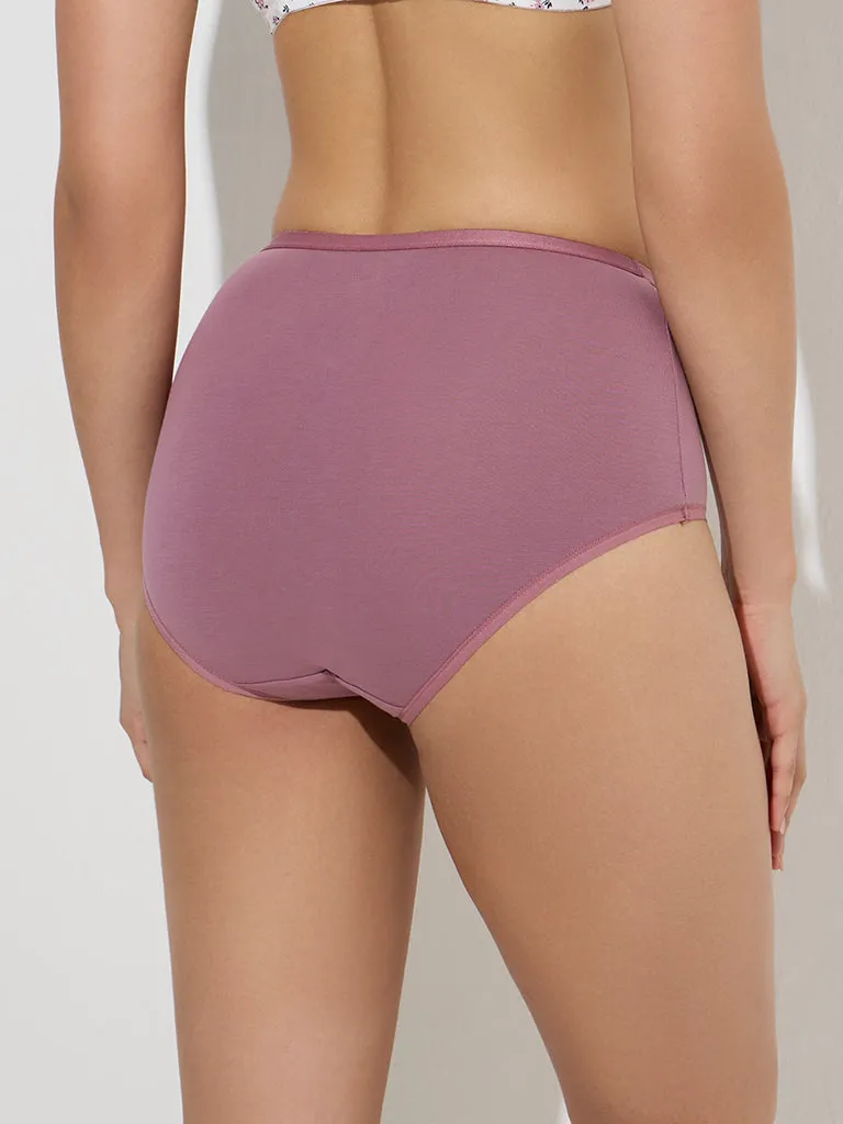 Wunderlove Mauve Printed Cotton-Blend Briefs - Pack of 3