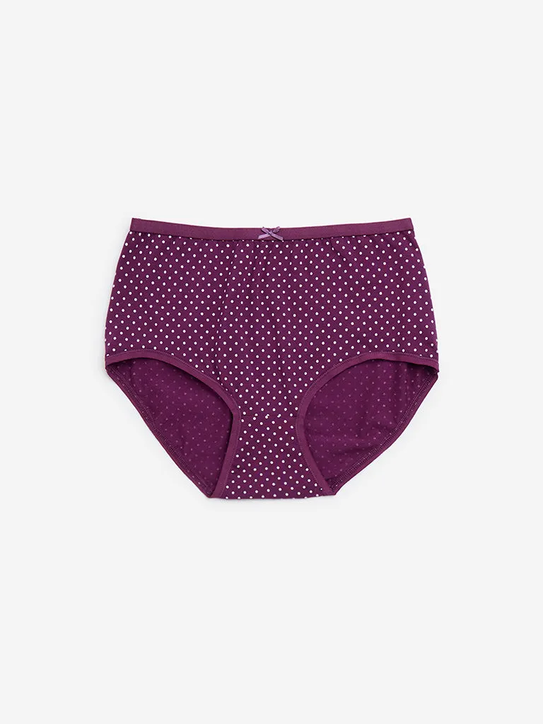 Wunderlove Mauve Printed Cotton-Blend Briefs - Pack of 3